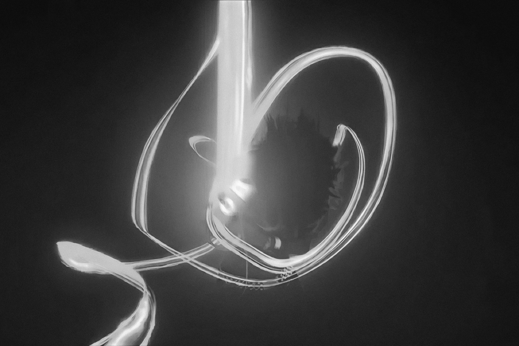 Dancer with an iPod surrounded by streaks of light